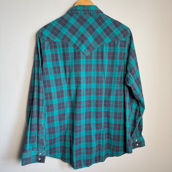 Wrangler Women's Vintage Western Plaid Pearl Snap Shirt Green XXL Rodeo Stampede - Picture 7 of 14